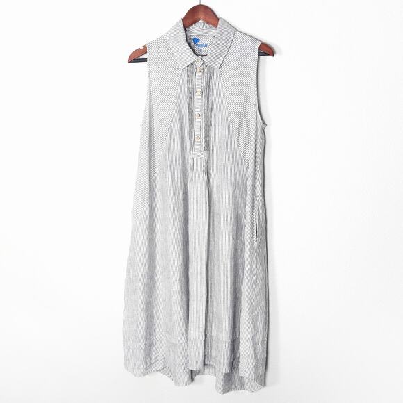 Yuvita Womens Dress Artisanal Boho Striped Sleeveless Linen Button Front Size XL - Picture 1 of 9